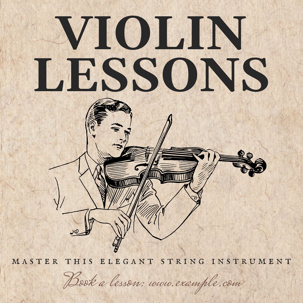 Violin lessons Instagram post template, editable text