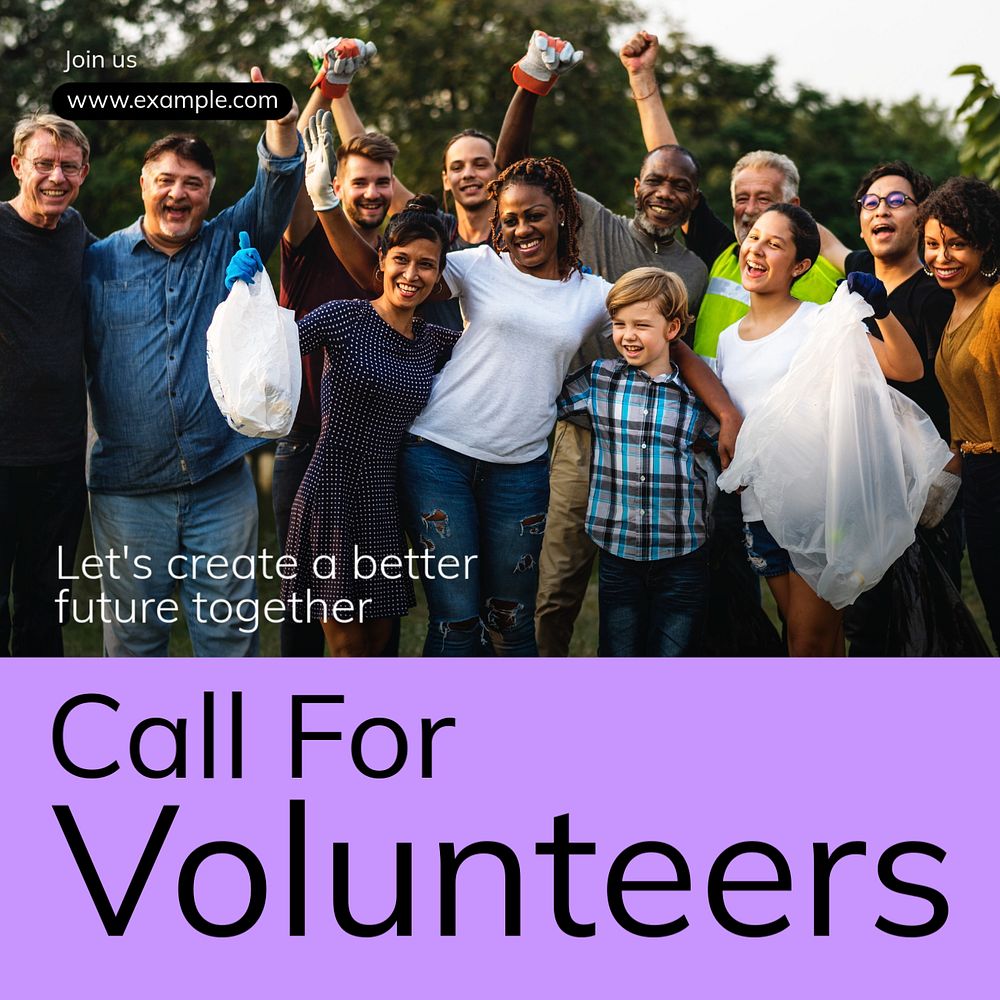 Call for volunteers Instagram post template, editable text