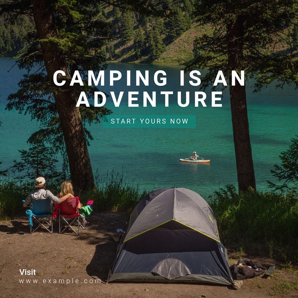 Camping Instagram post template, editable text