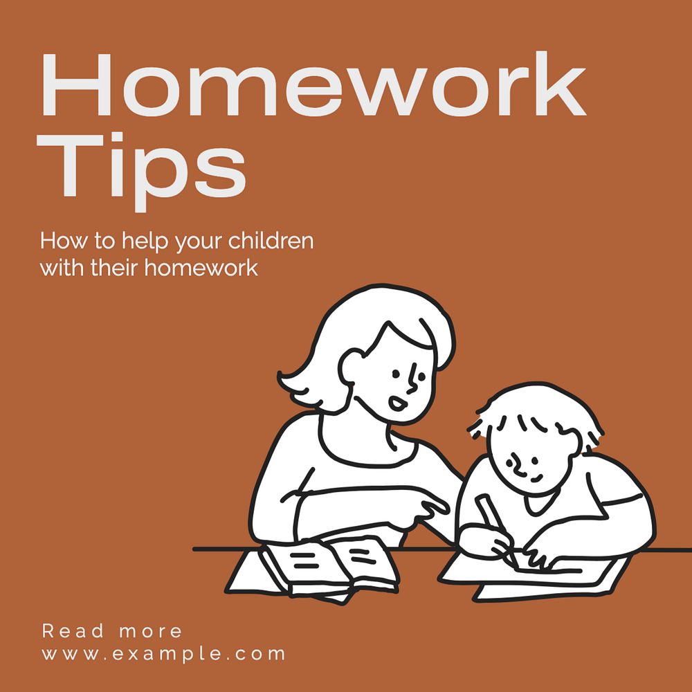 Homework tips Instagram post template, editable text