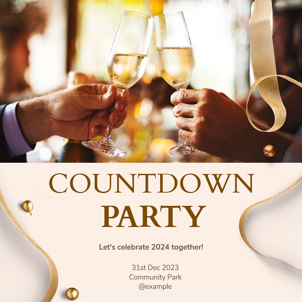 Countdown party Facebook post template, editable design