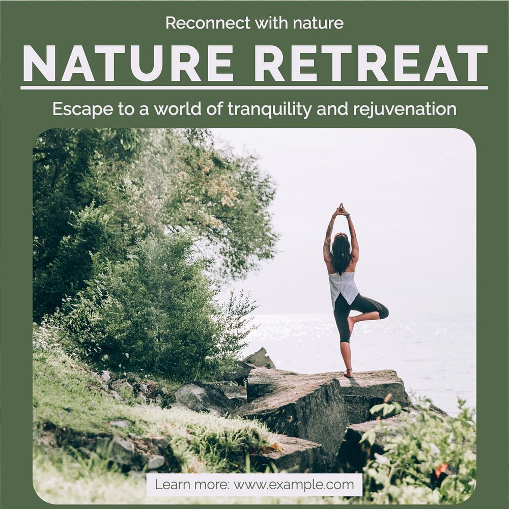 Nature retreat Instagram post template, editable text