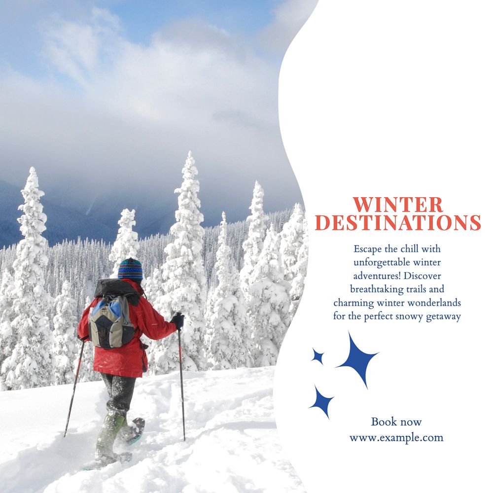 Winter destinations Instagram post template, editable text