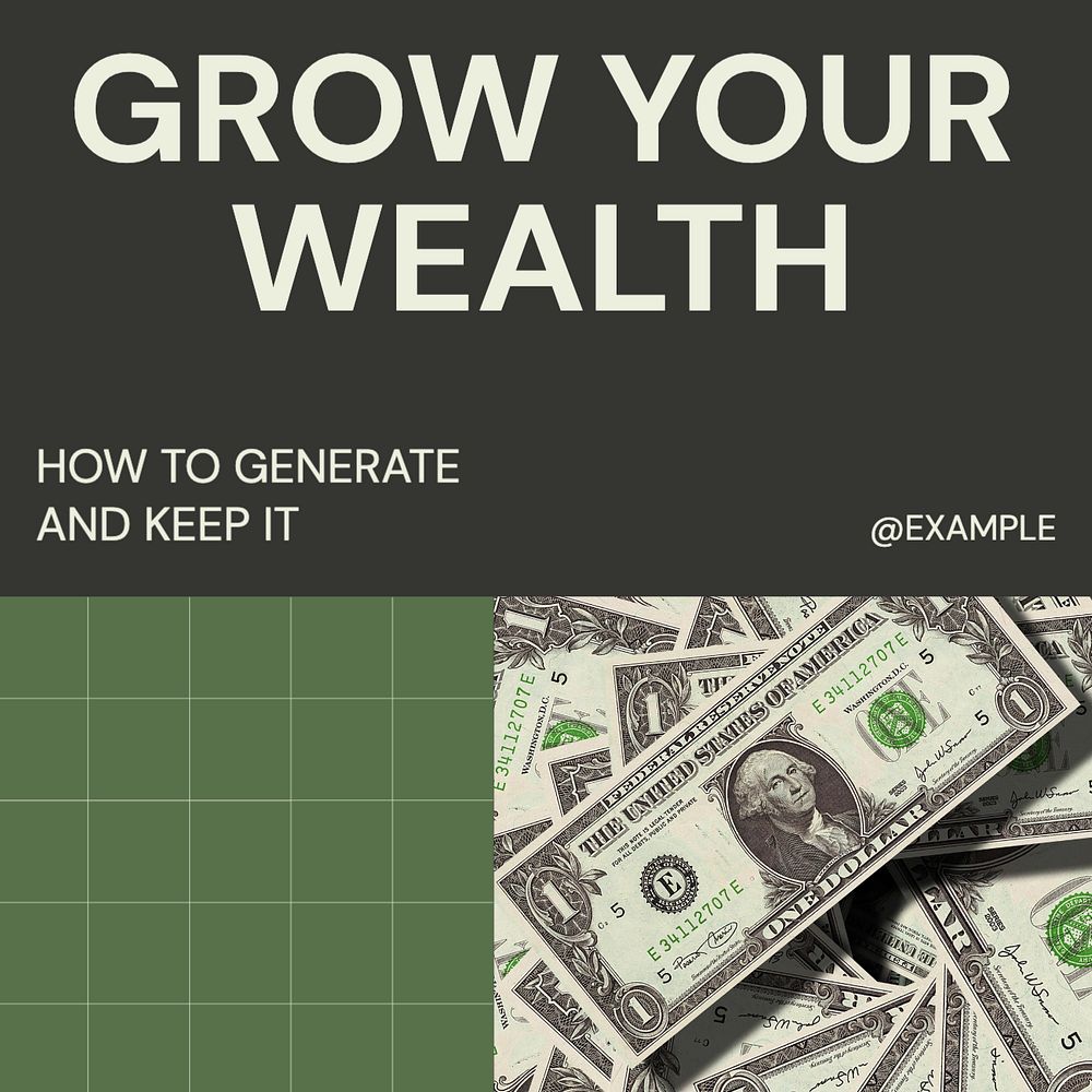 Grow your wealth Instagram post template, editable text