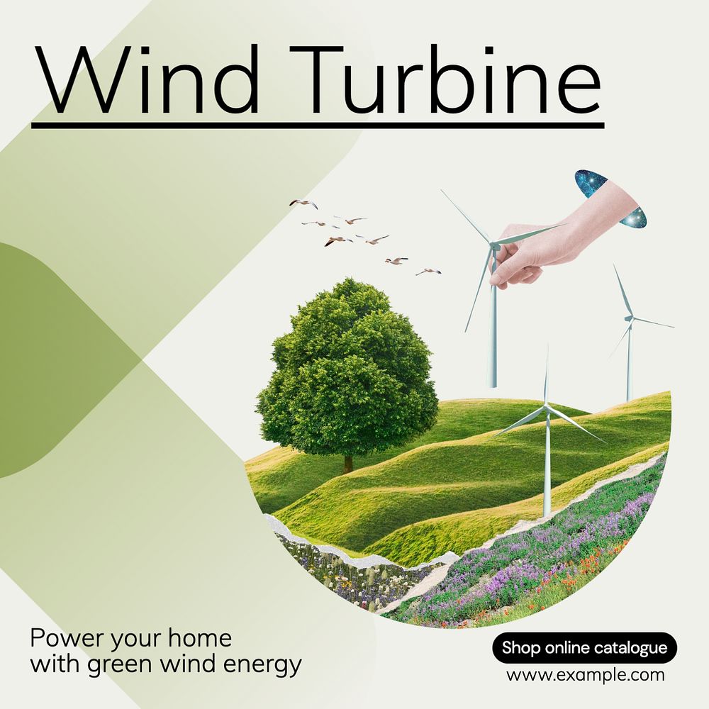 Wind turbine Instagram post template, editable text