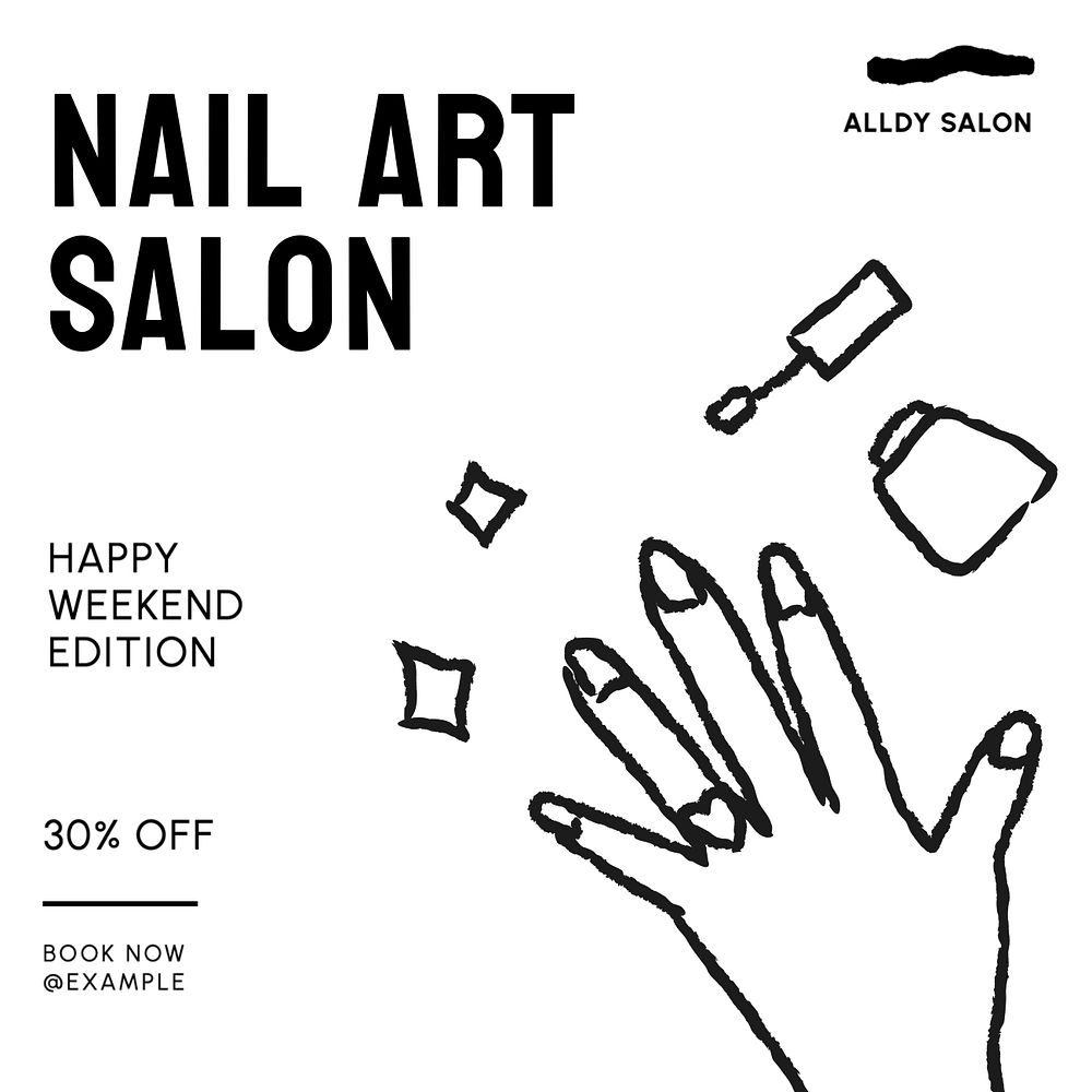 Beauty nail salon Instagram post template, editable text