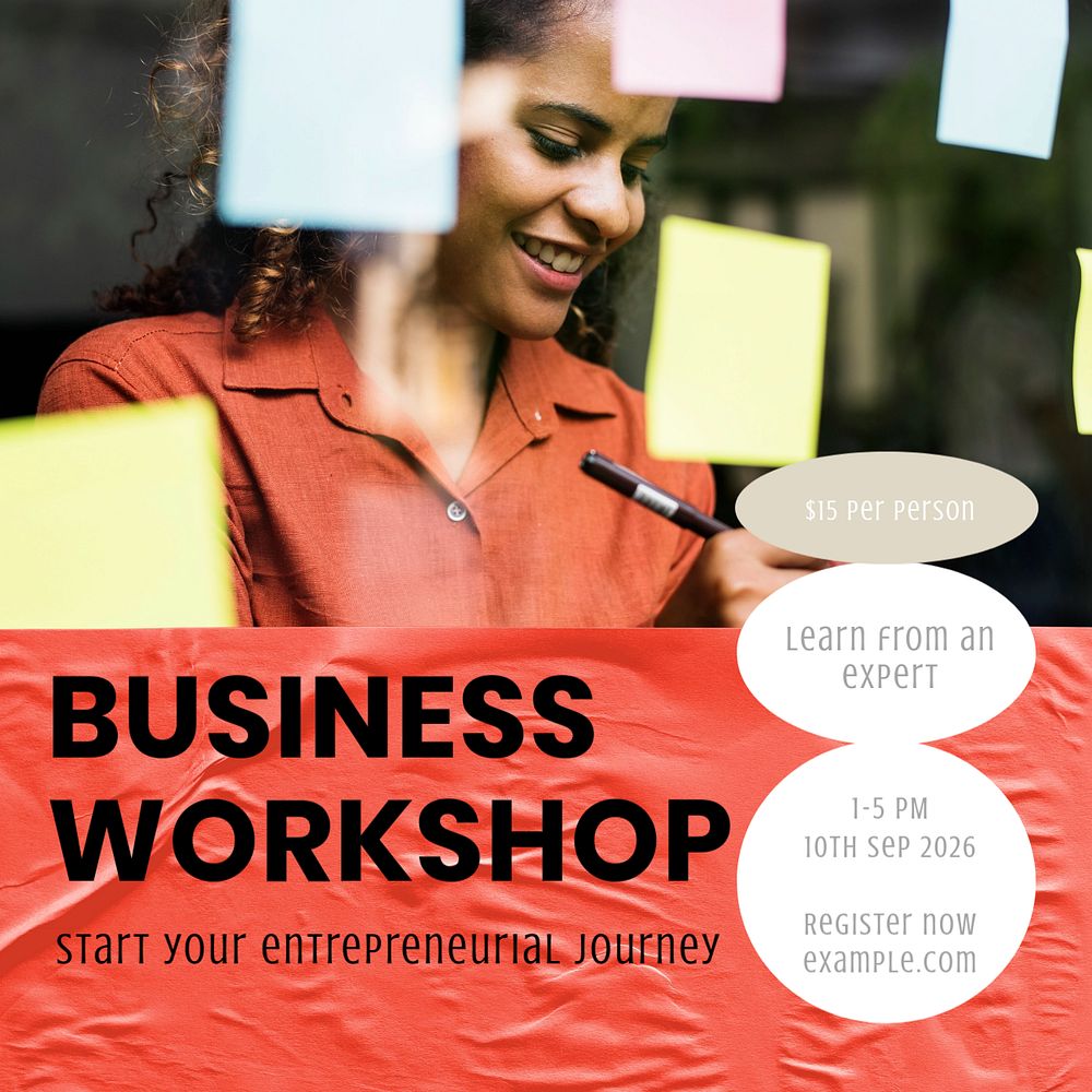 Business workshop Instagram post template, editable text