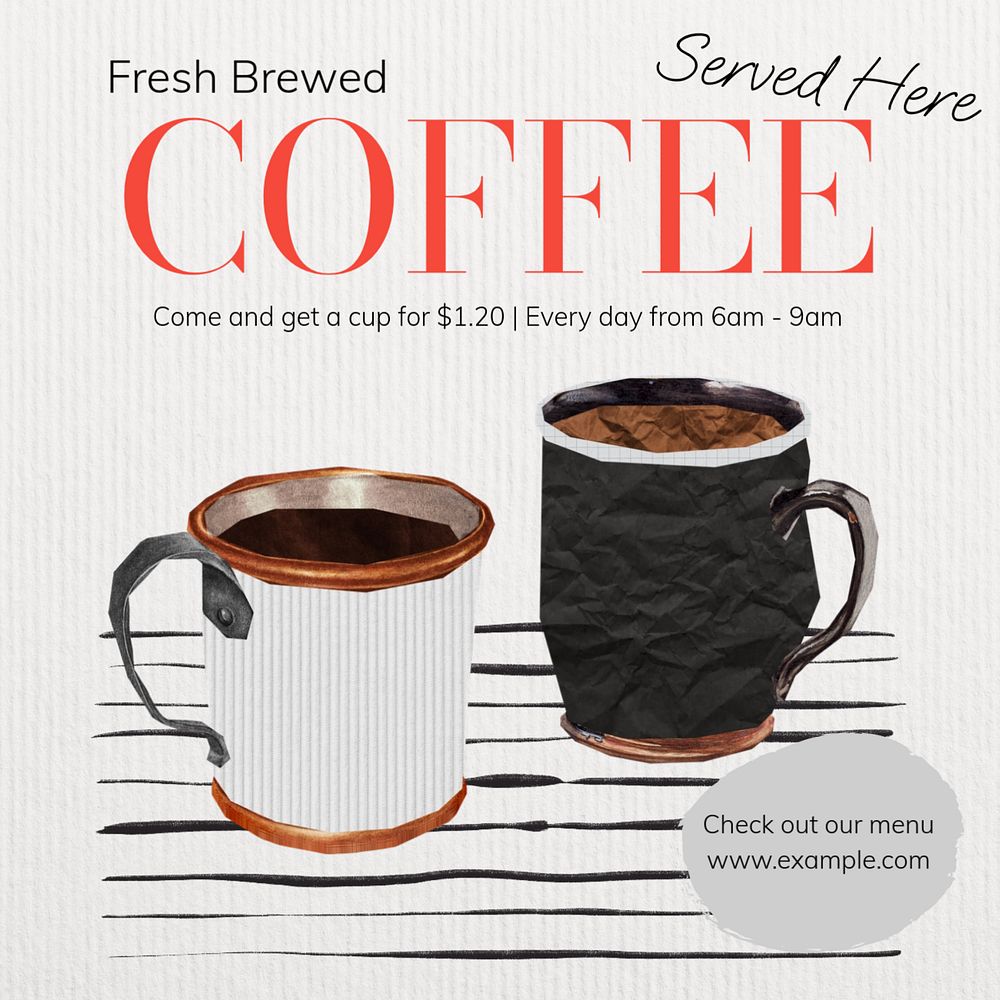 Fresh coffee Instagram post template, editable text