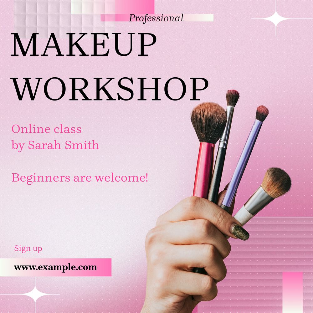 Makeup workshop Instagram post template, editable text