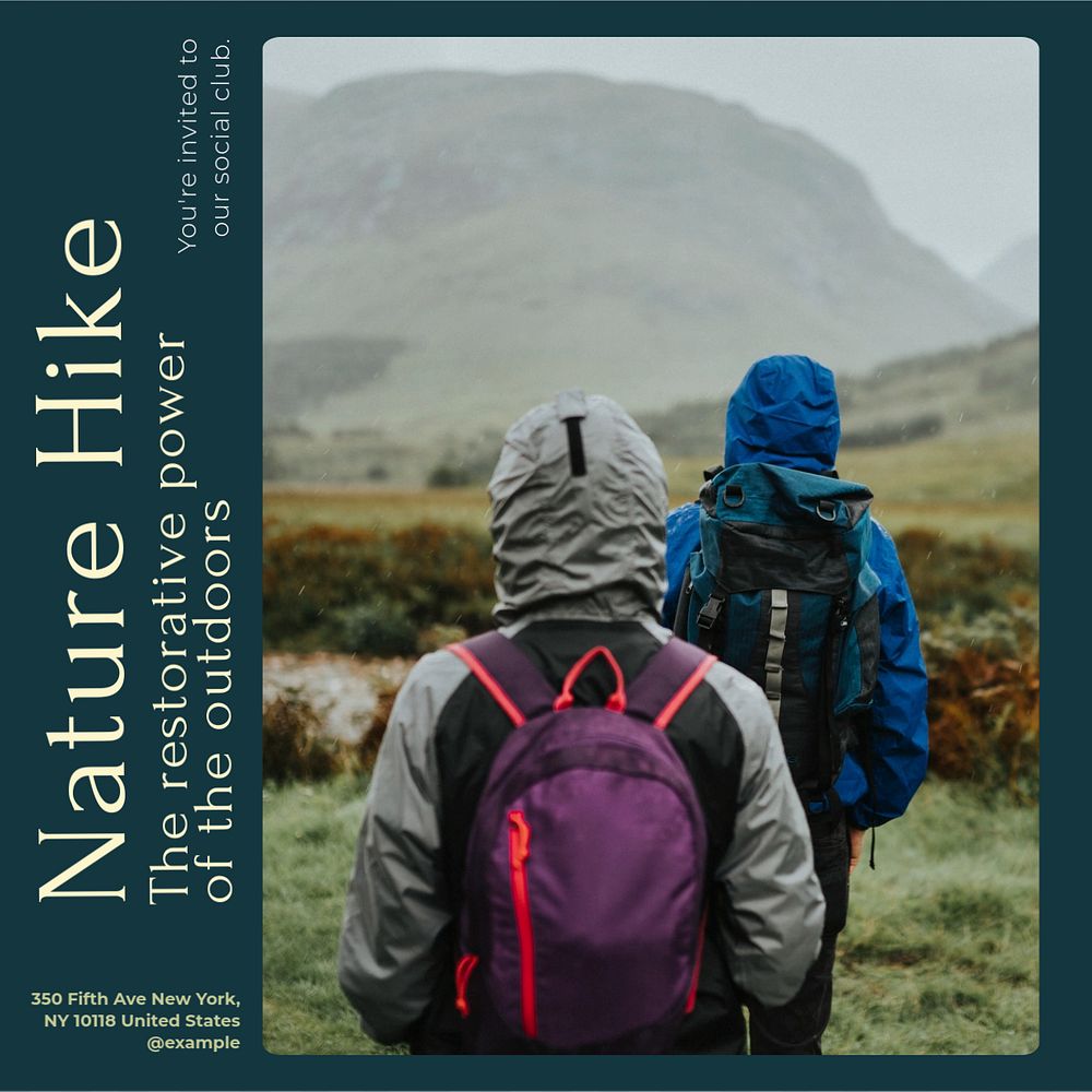 Nature hike  Instagram post template, editable text