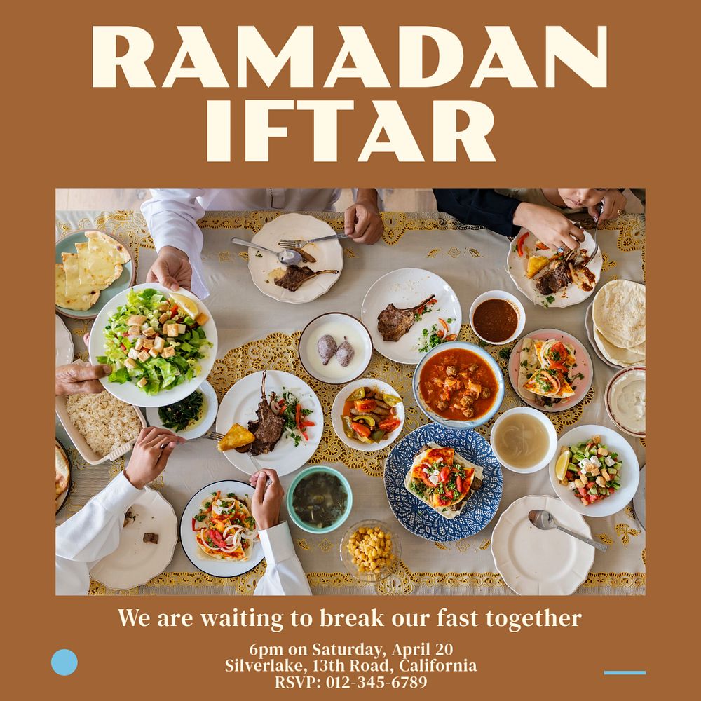 Ramadan Iftar Instagram post template, editable text