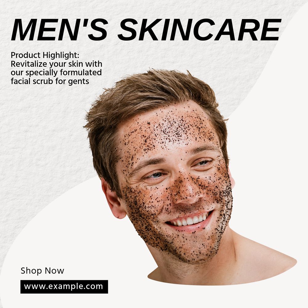 Men's skincare Instagram post template, editable text