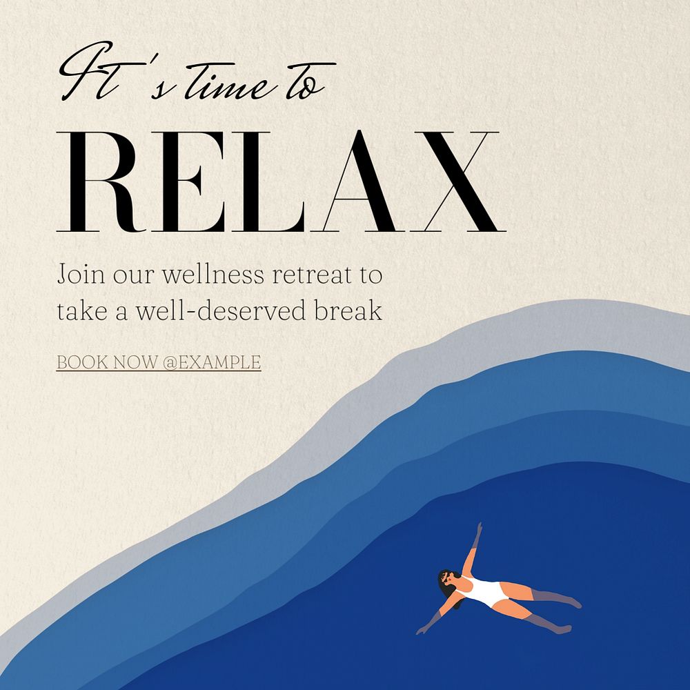 Relax, wellness retreat Instagram post template, editable text