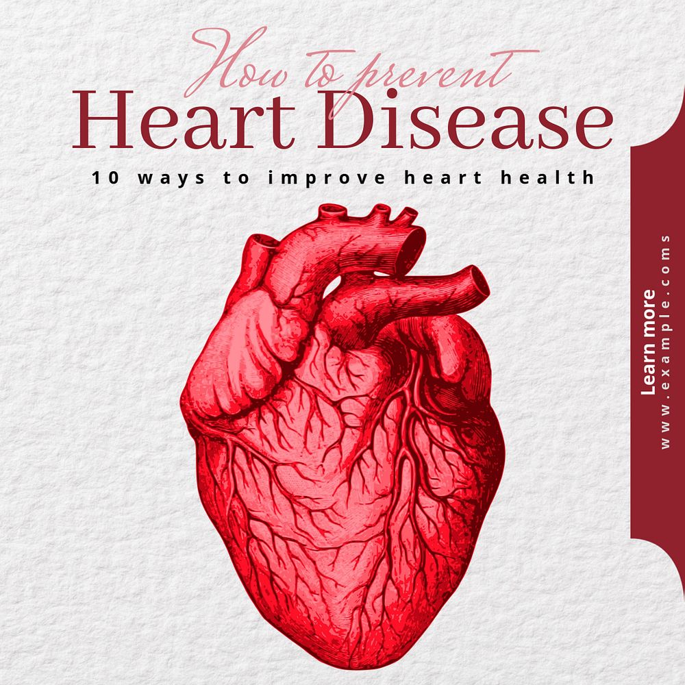 Heart disease prevention  Instagram post template, editable text