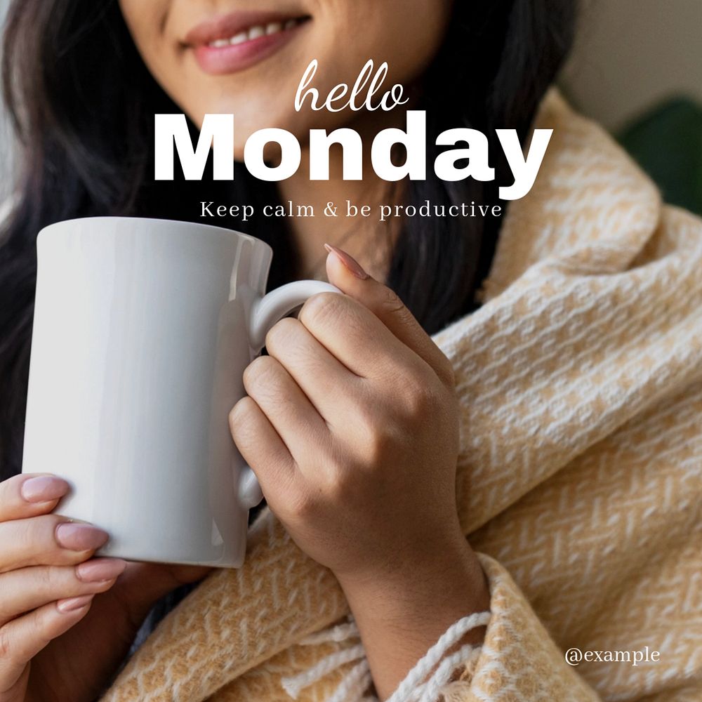  Hello Monday, productivity  Instagram post template, editable text