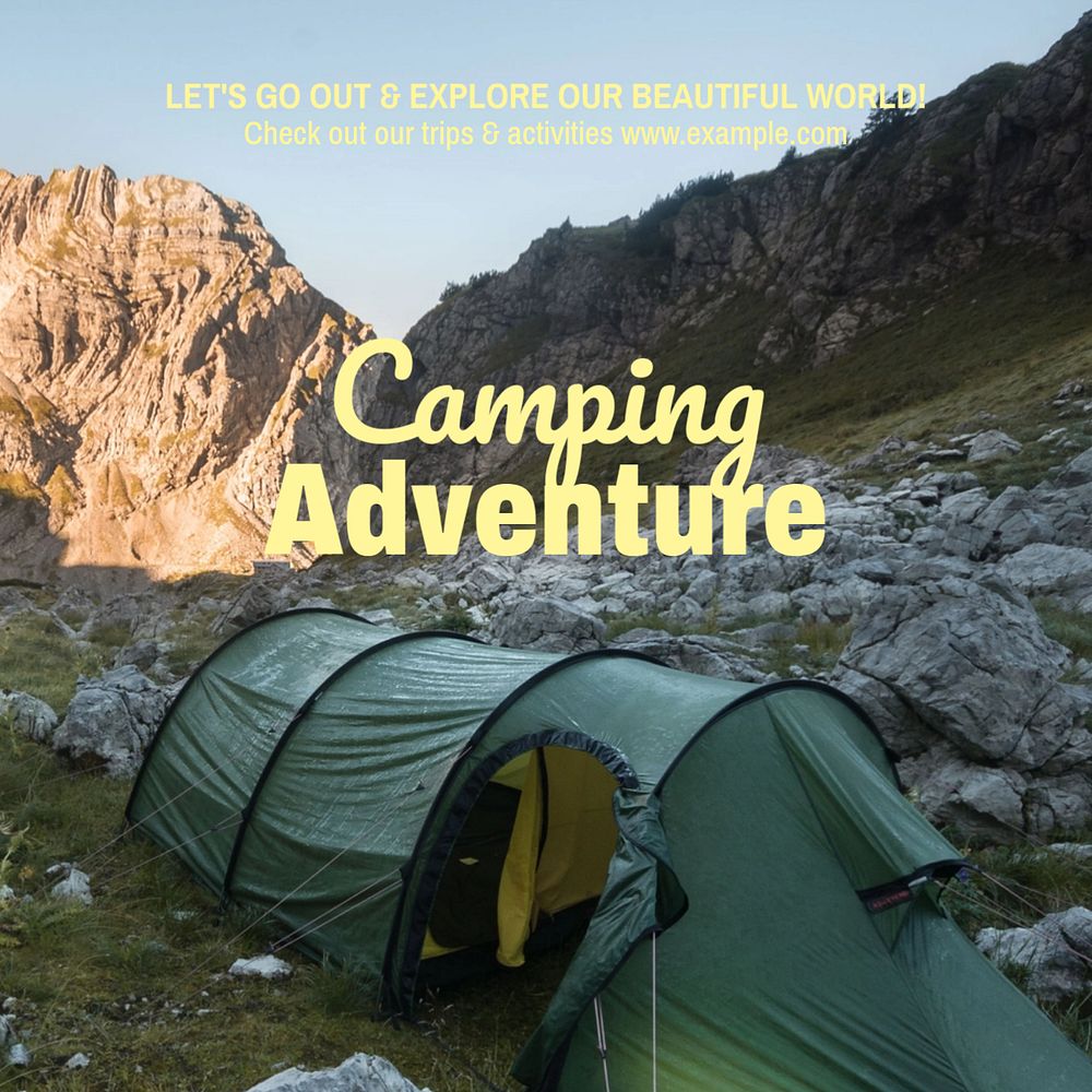 Camping adventure Instagram post template, editable text