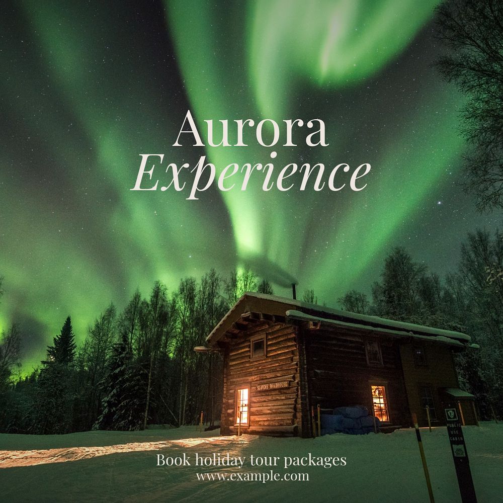 Aurora tour package Instagram post template, editable text