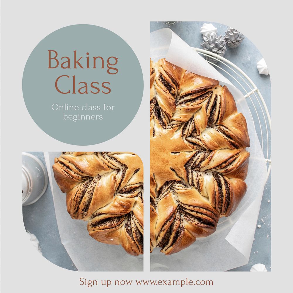 Baking class Instagram post template, editable text