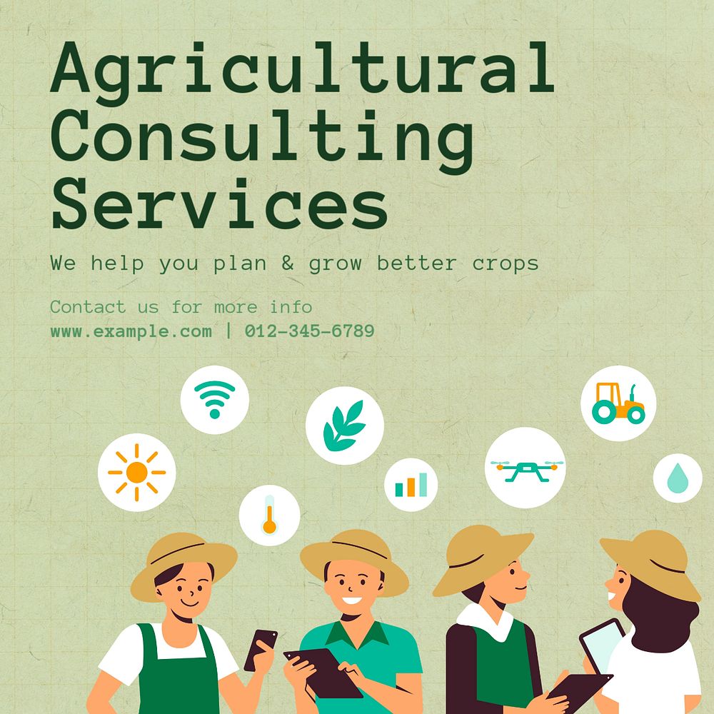 Agricultural consulting services Instagram post template, editable text