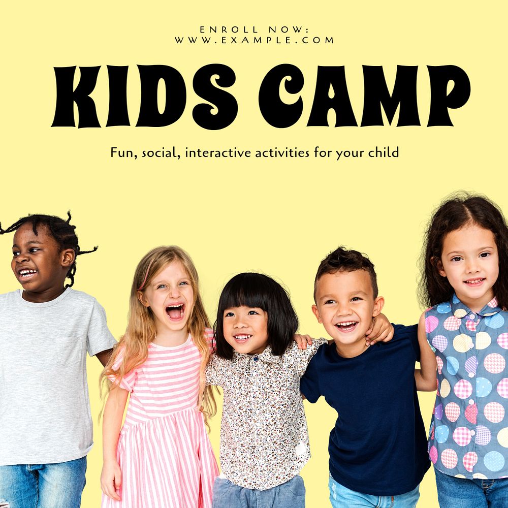 Kids camp Instagram post template, editable text