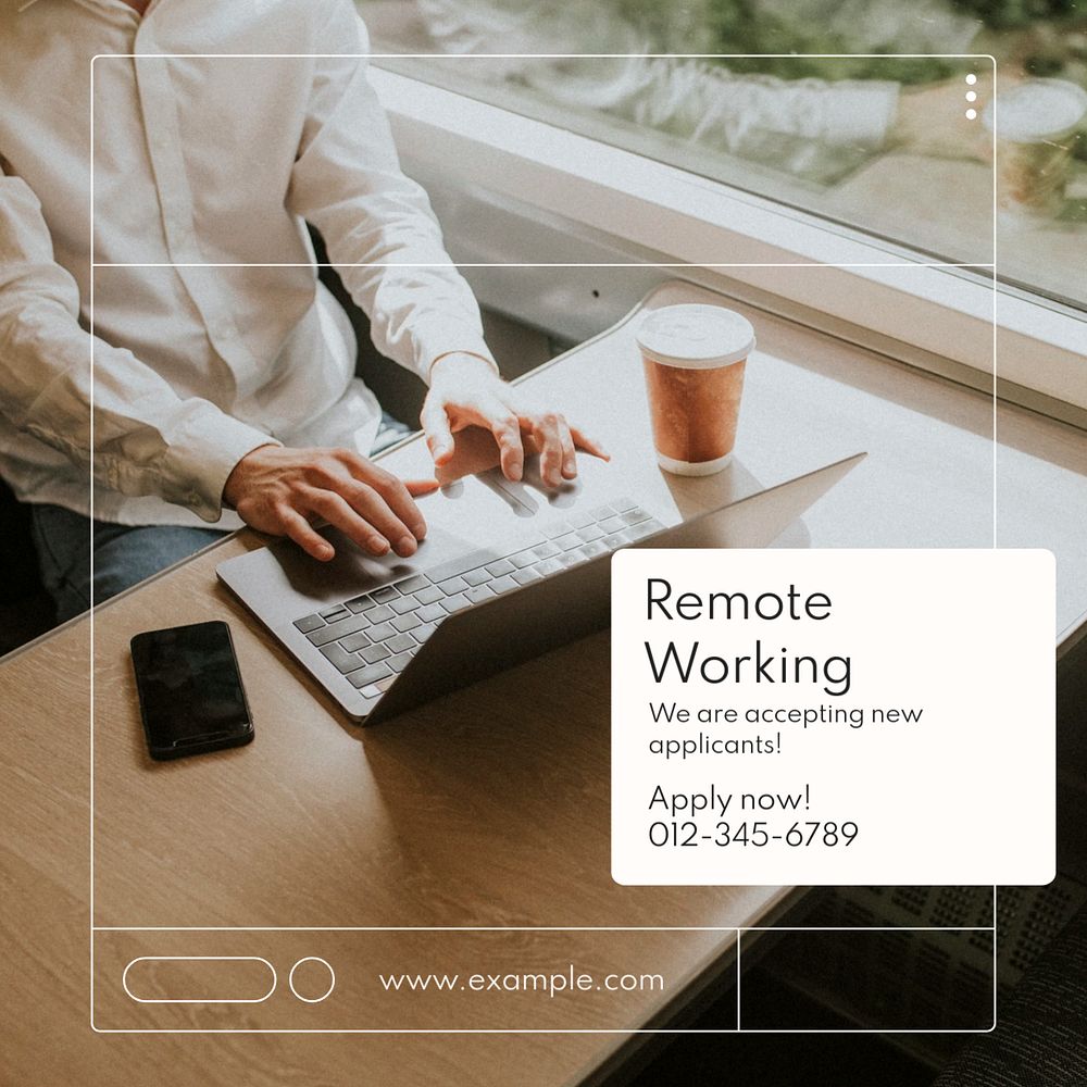 Remote working Instagram post template, editable text