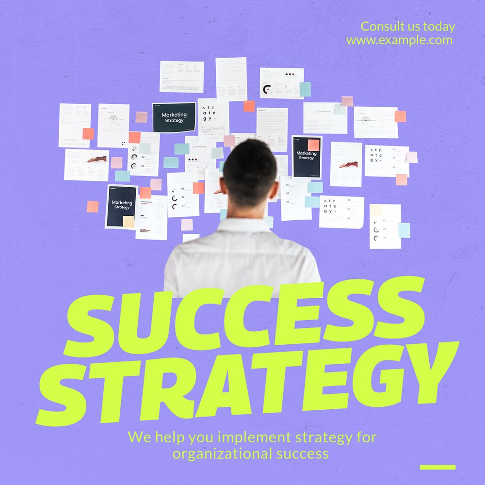 Success strategy Instagram post template, editable text