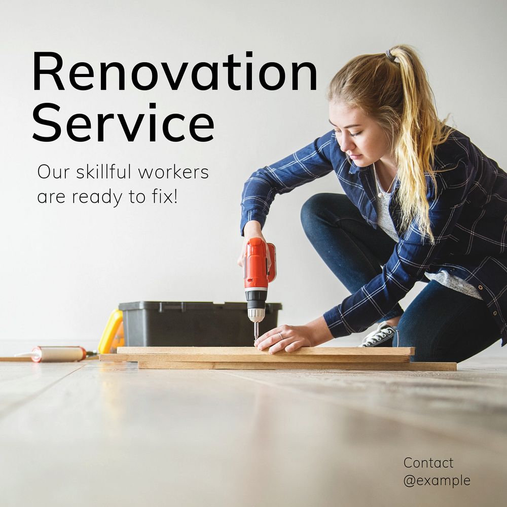 Renovation service Instagram post template, editable text