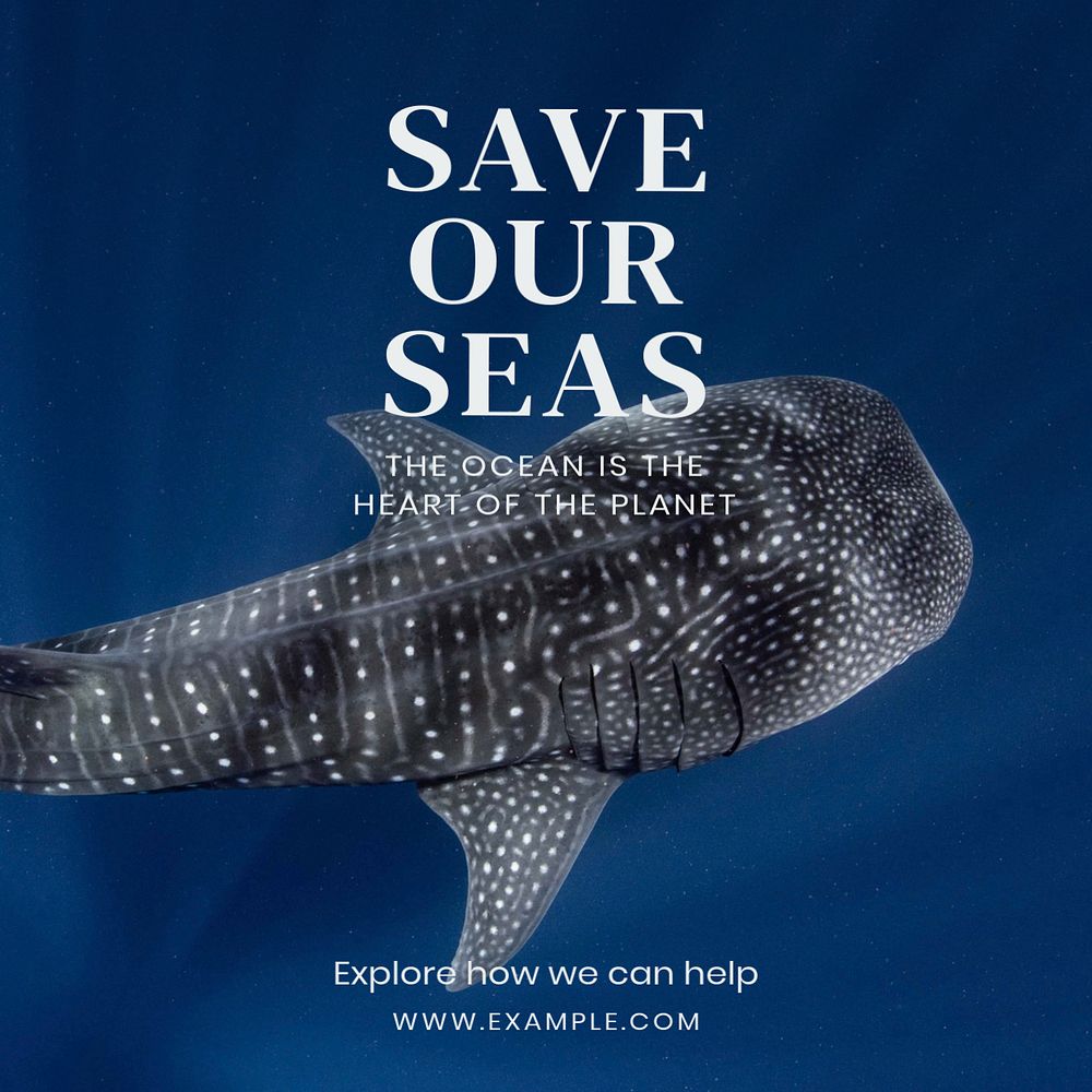 Save the seas Instagram post template, editable text