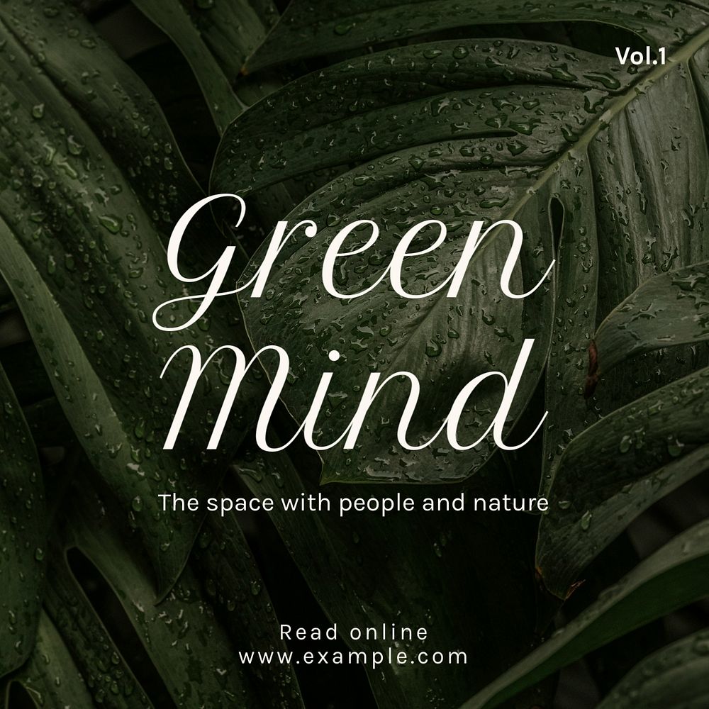 Green mind Instagram post template, editable text