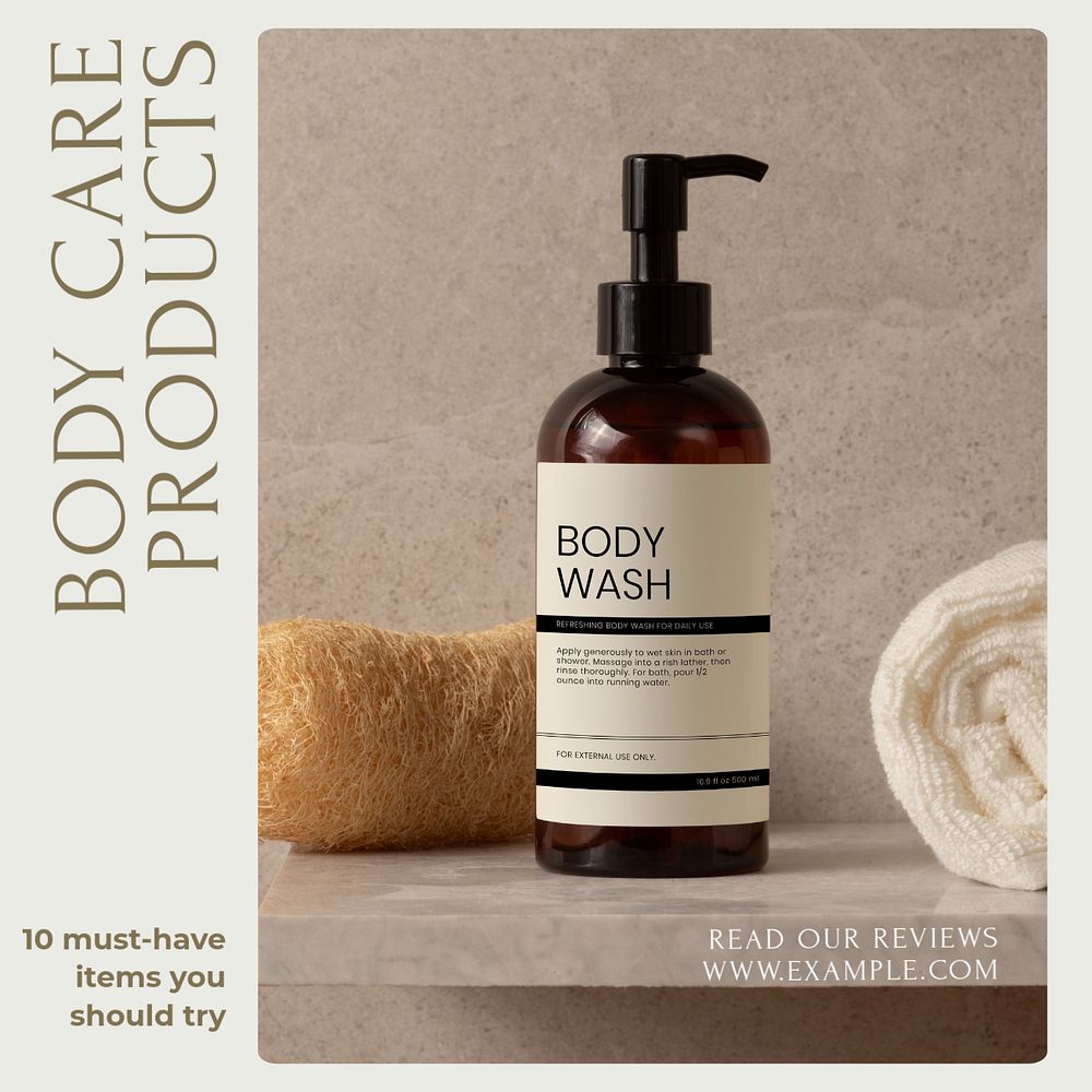 Body care products  Instagram post template, editable text