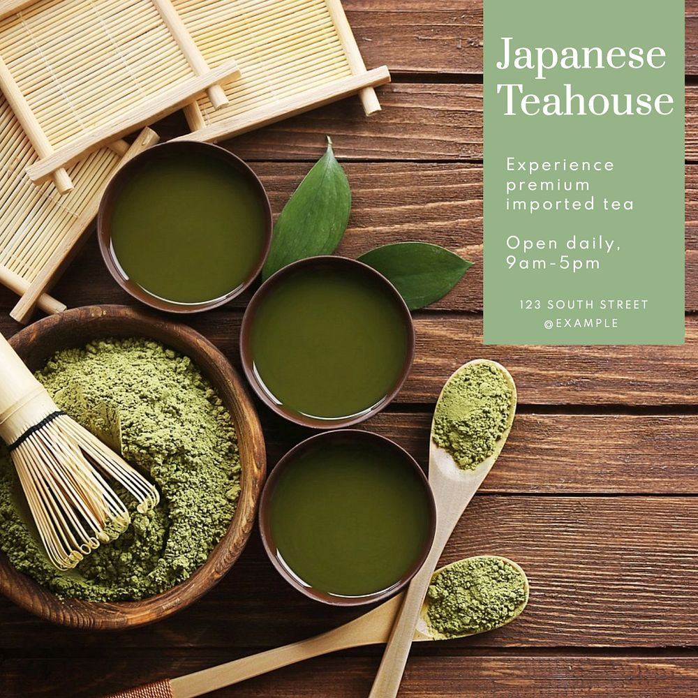 Japanese teahouse Instagram post template, editable text