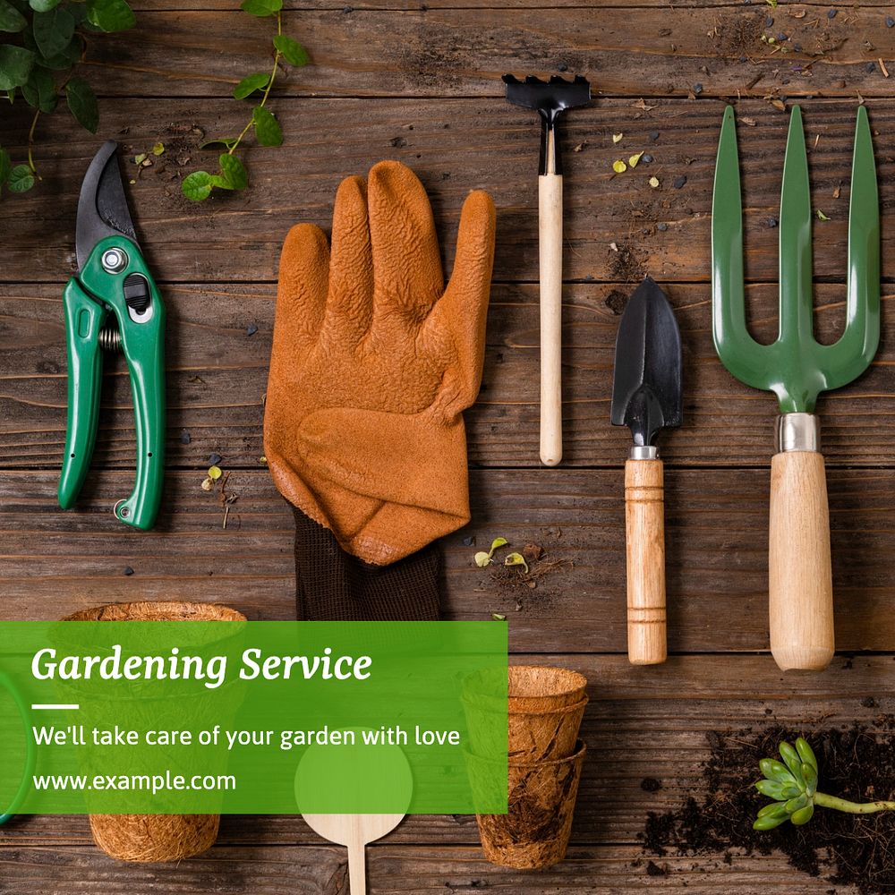 Gardening service Instagram post template, editable text