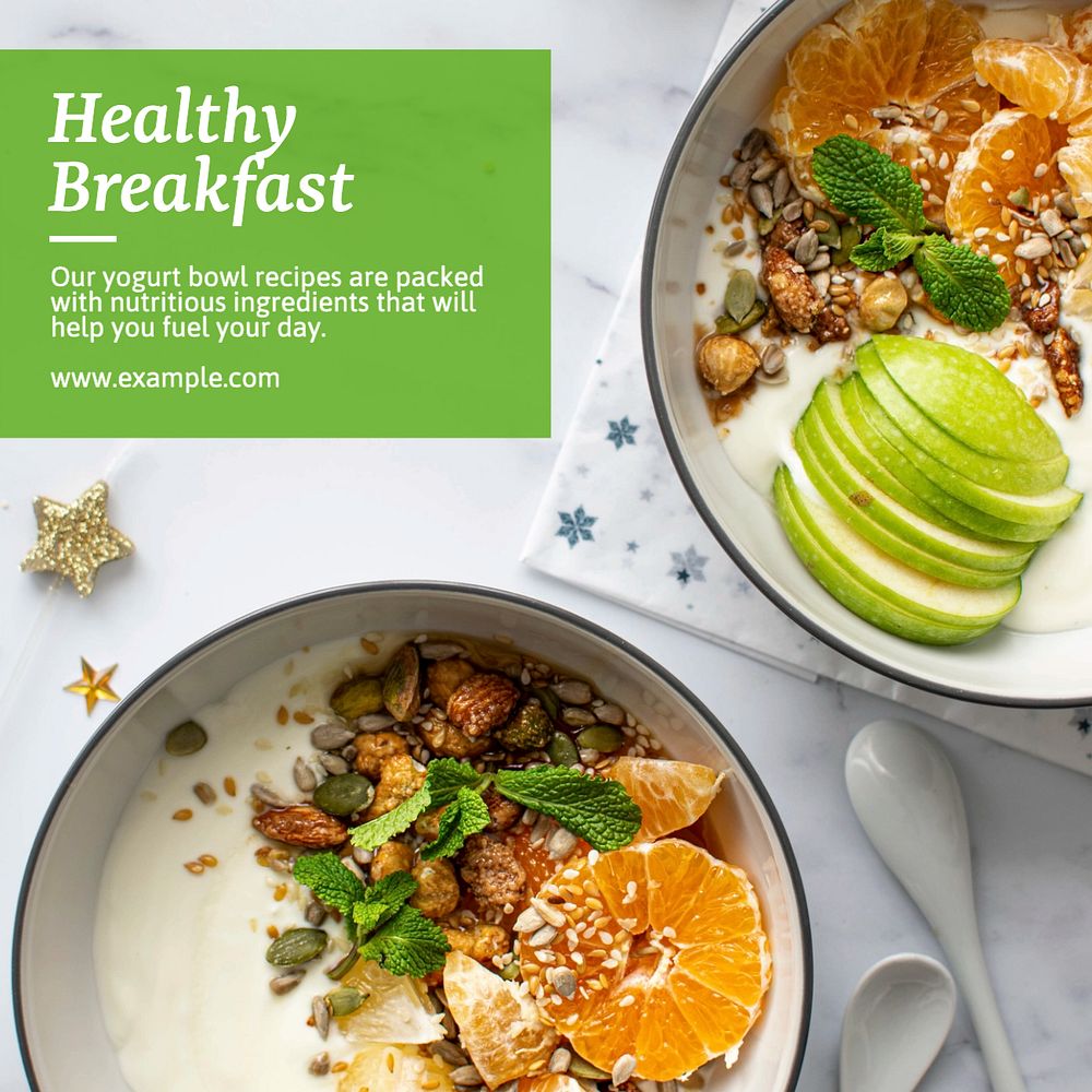 Healthy breakfast Instagram post template, editable text