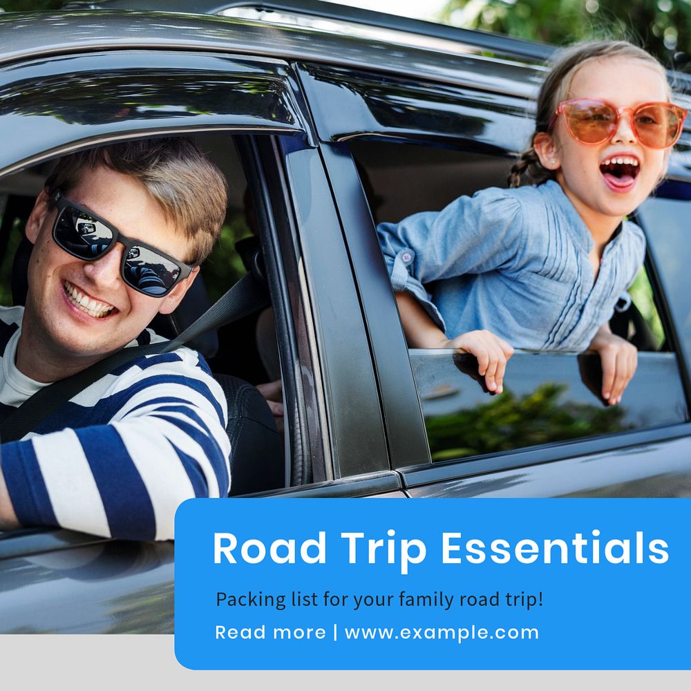 Road trip essentials Instagram post template, editable text