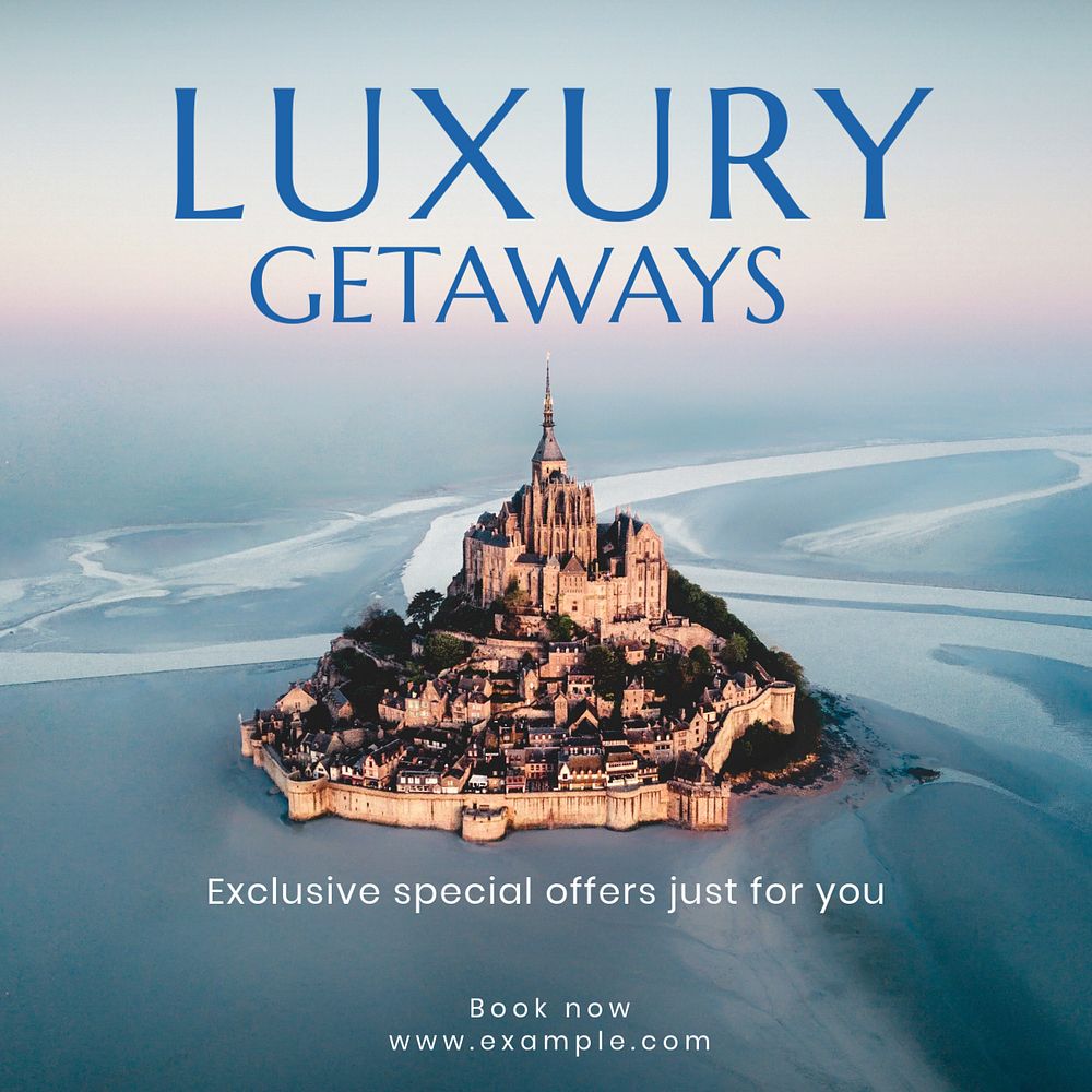 Luxury getaway Instagram post template, editable text