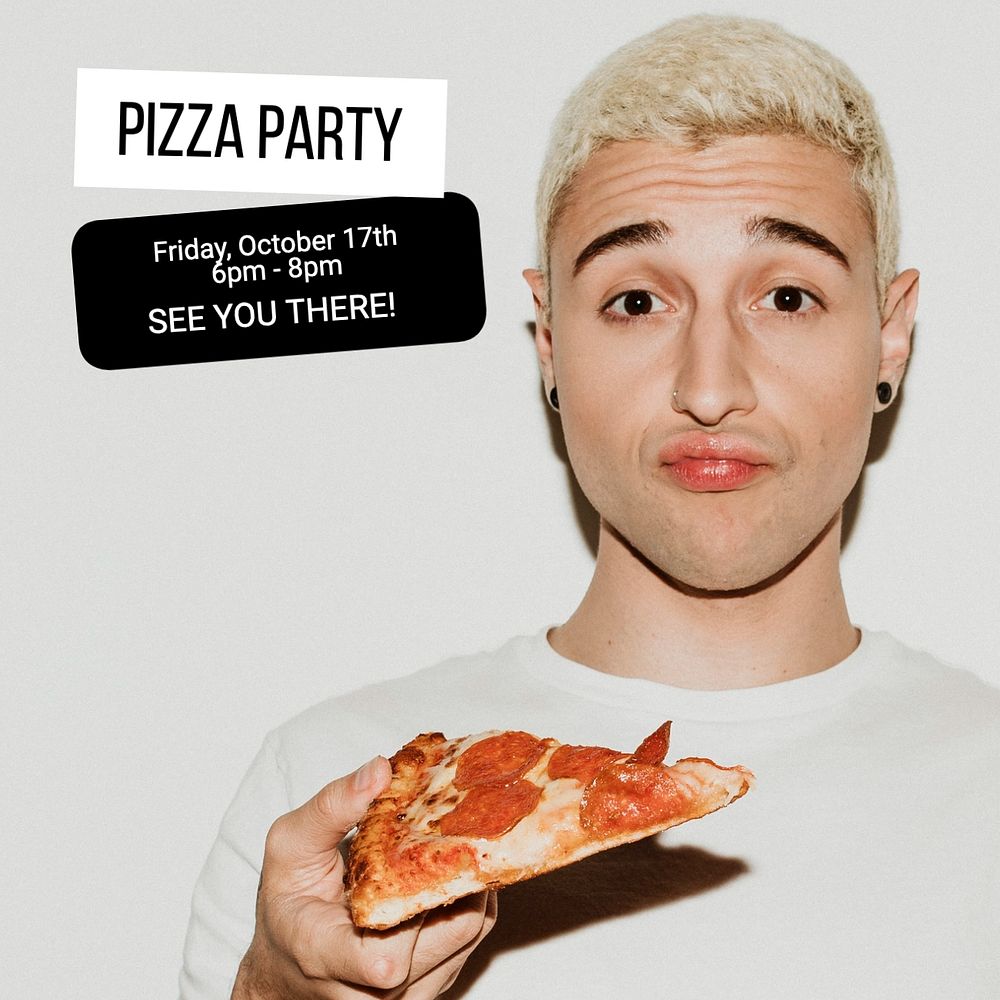 Pizza party invitation Instagram post template, editable text