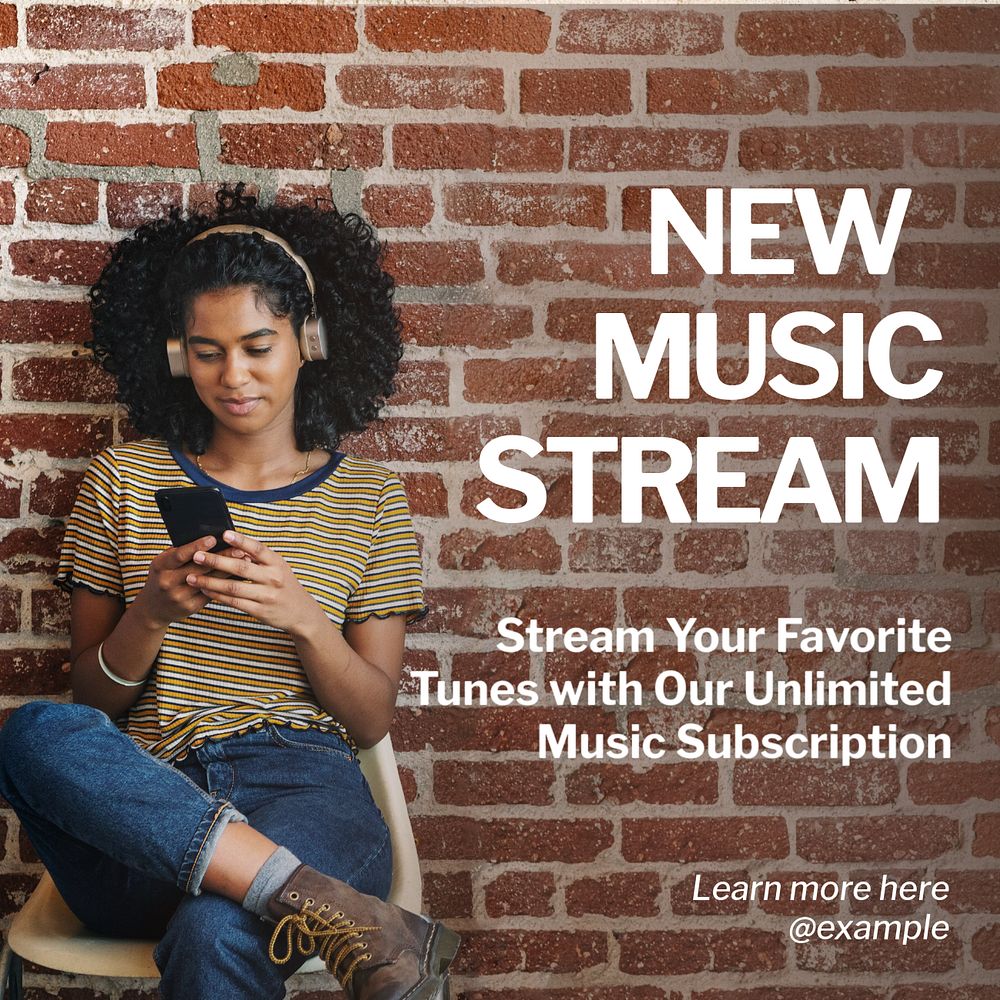 Music streaming Instagram post template, editable text