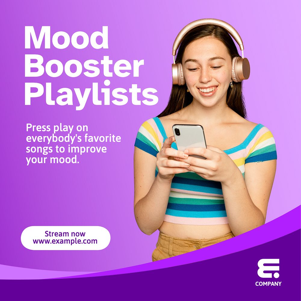 Mood booster playlist Instagram post template, editable text