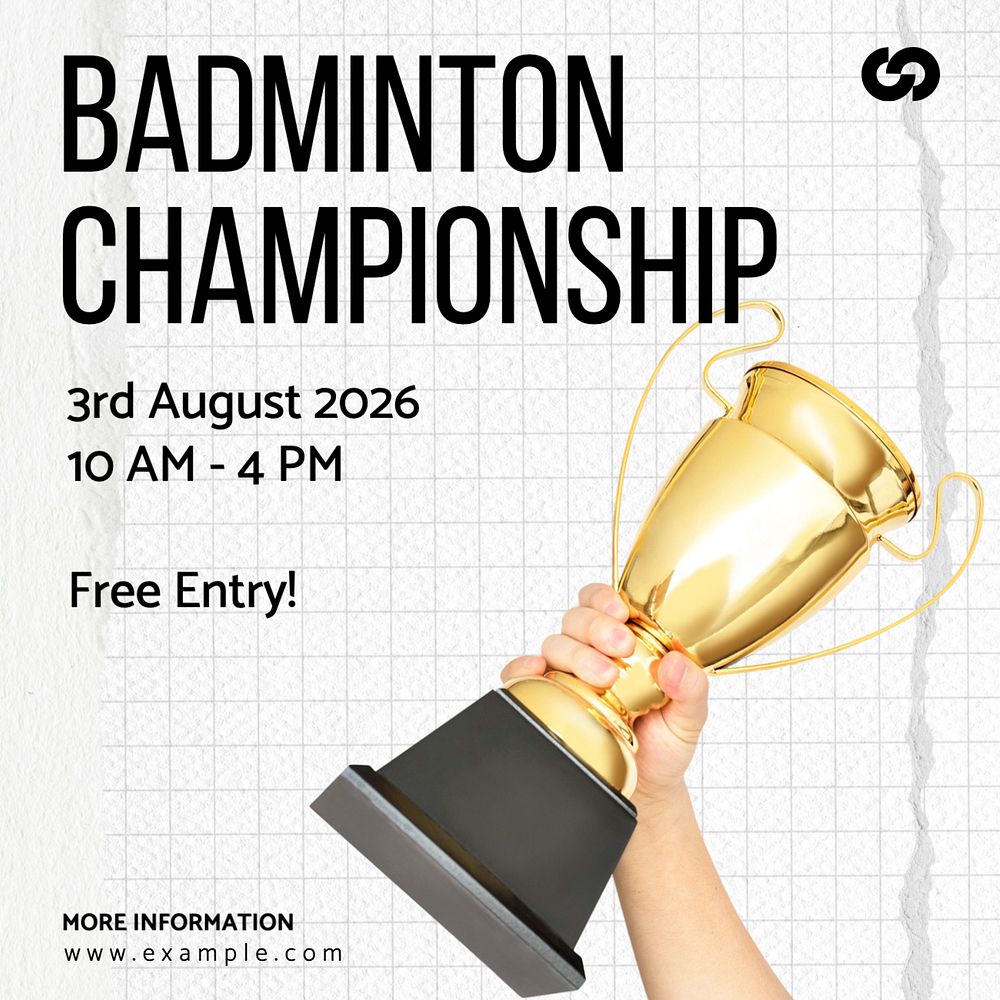 Badminton championship Instagram post template, editable text