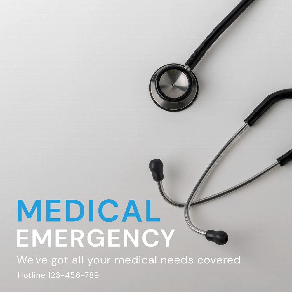 Medical emergency Instagram post template, editable text