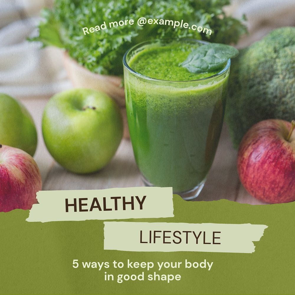 Fresh green smoothie macro shot  Instagram post template, editable text