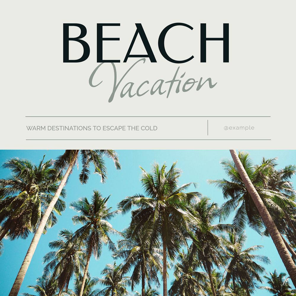 Beach vacation Instagram post template, editable text