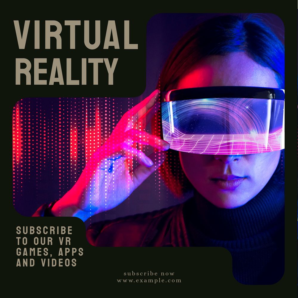 Virtual reality Instagram post template, editable text