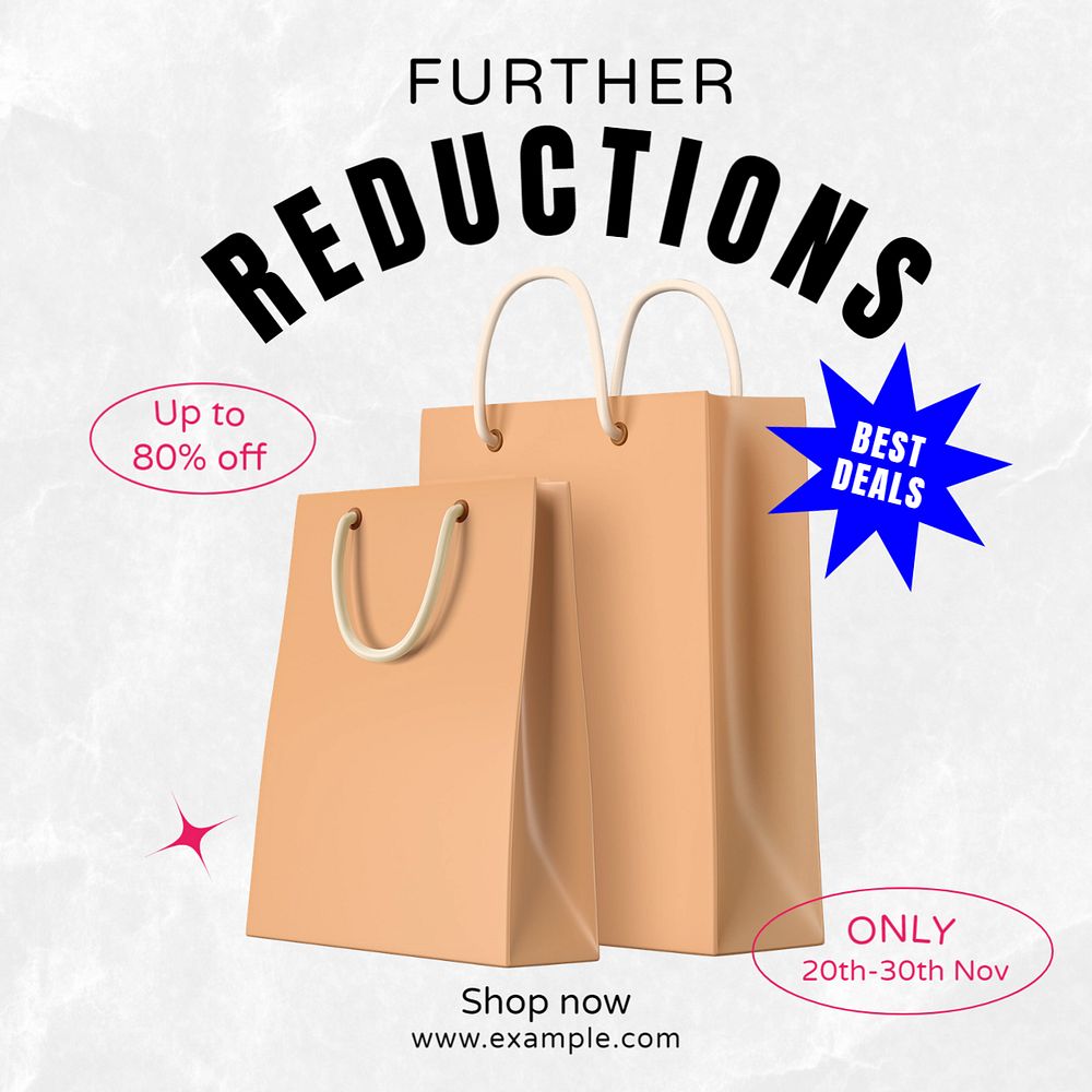 Sale, further reductions Instagram post template, editable text