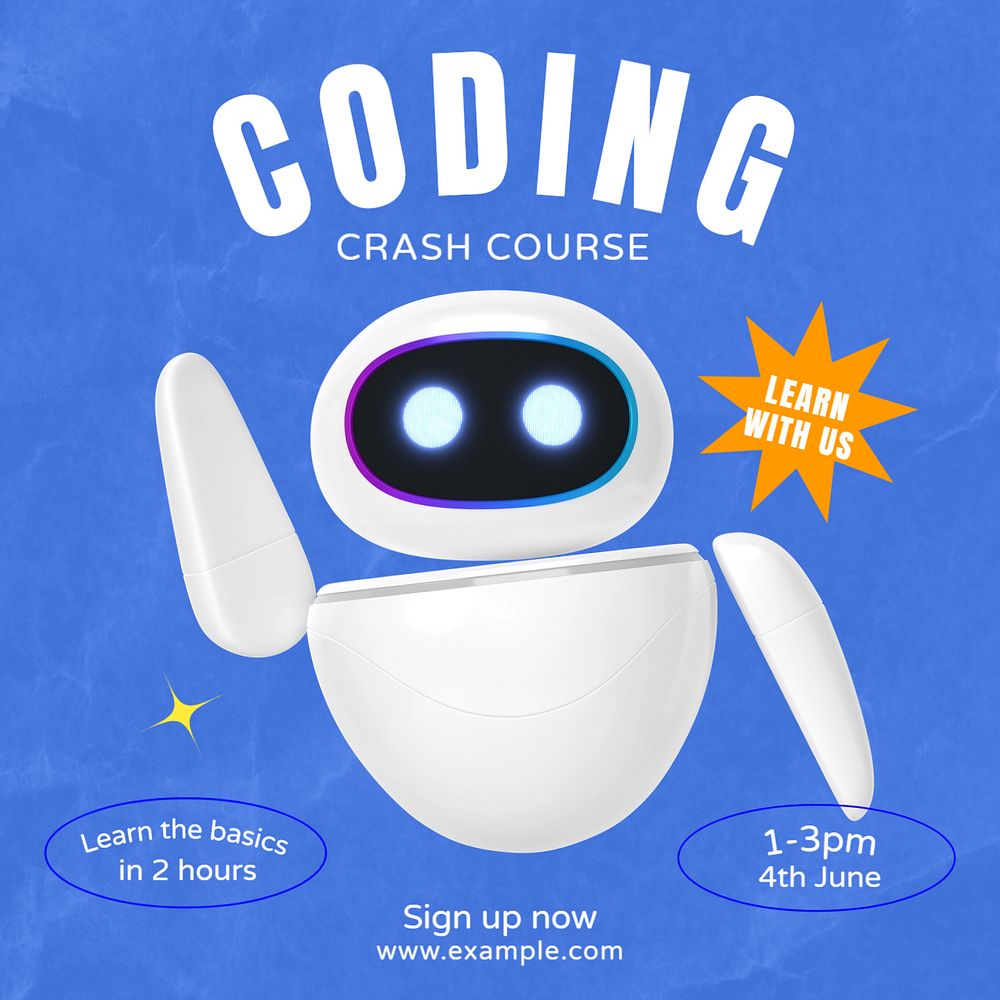 Coding crash course Instagram post template, editable text