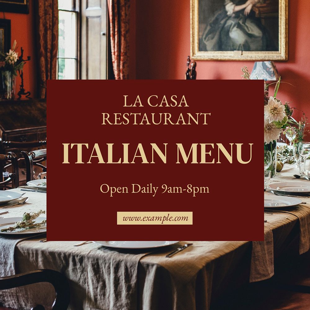 Italian food menu Instagram post template, editable text