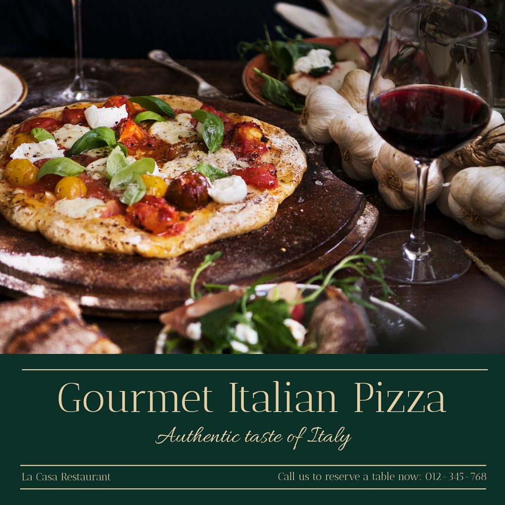 Gourmet Italian pizza  Instagram post template, editable text