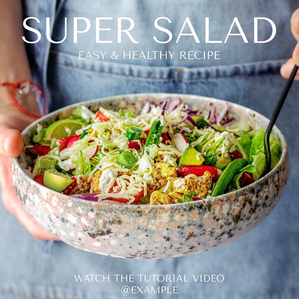 Salad recipe Instagram post template, editable text