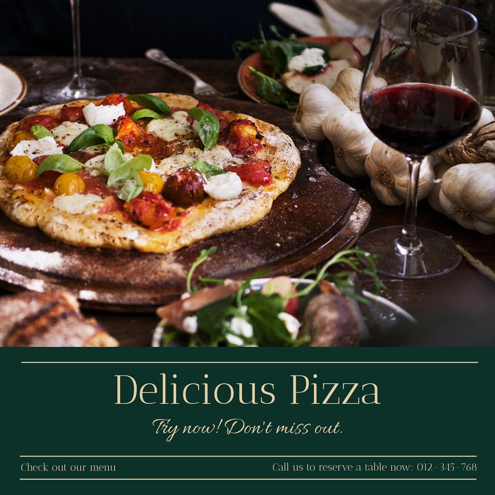 Pizza & restaurant  Instagram post template, editable text