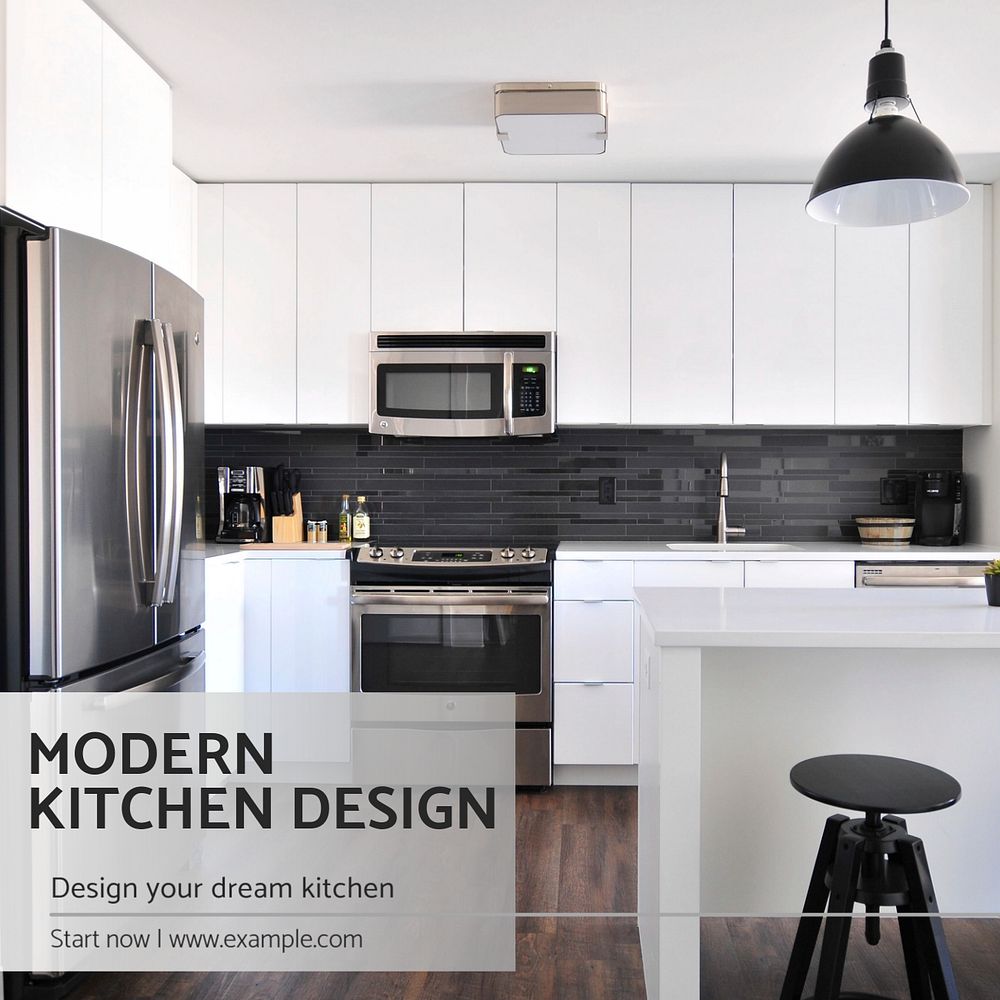 Modern kitchen design  Instagram post template, editable text